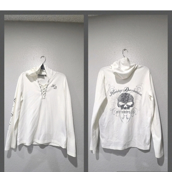 Harley-Davidson White Hoodie with Skull Design - Picture 2 of 10